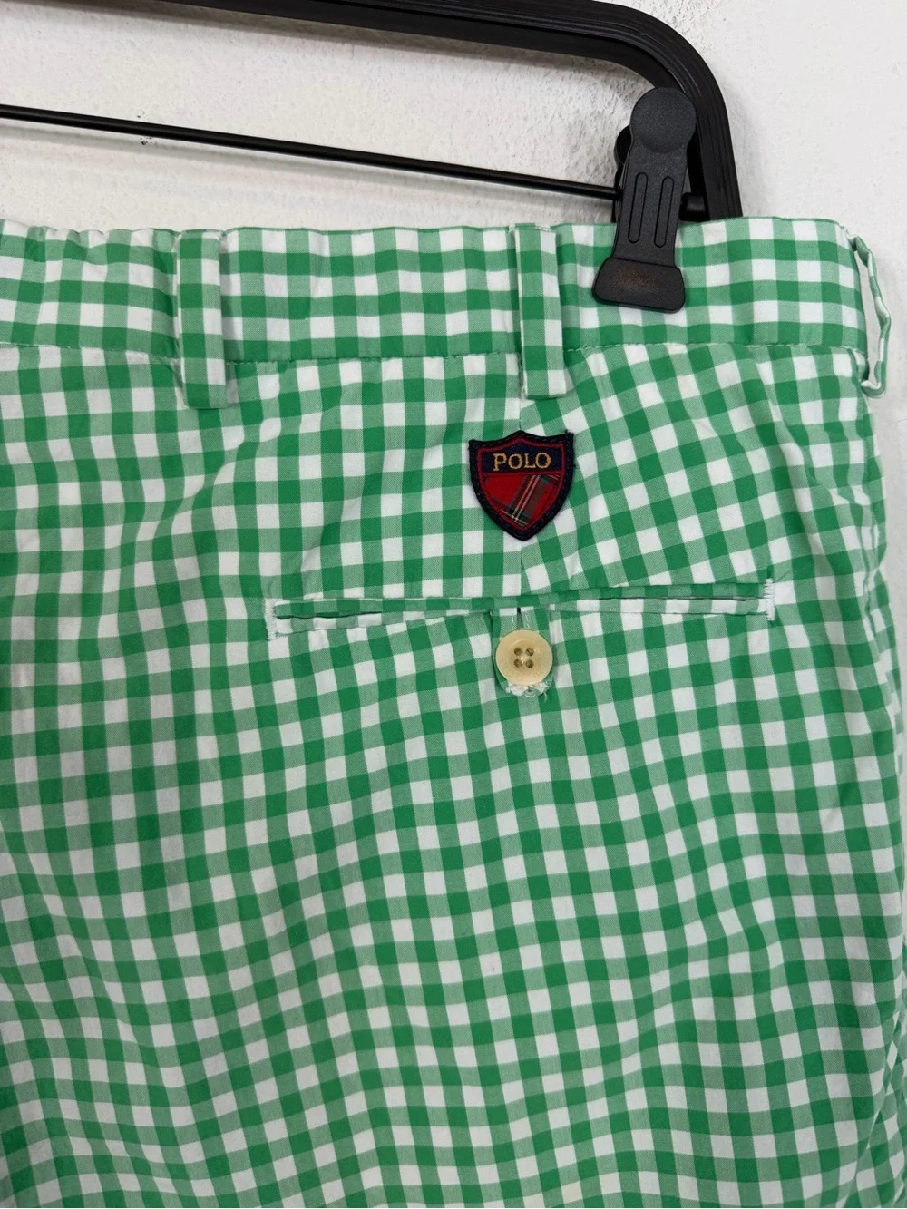 Polo Golf White Green Gingham Shorts RL Preppy Size 36